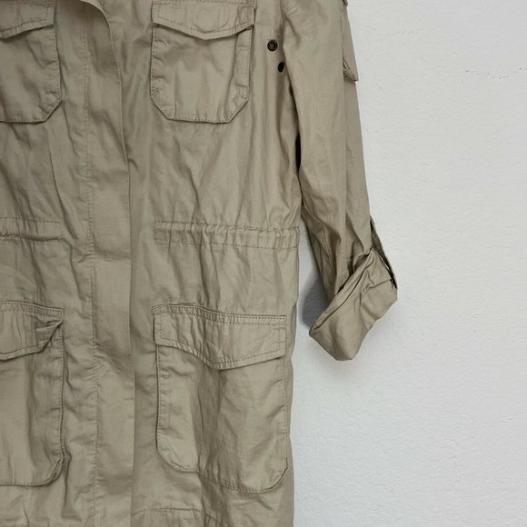 H&M Tan Jacket Anorak Utility Hooded Lightweight Beige Cargo Roll Tab Sz S 4 - Picture 3 of 8